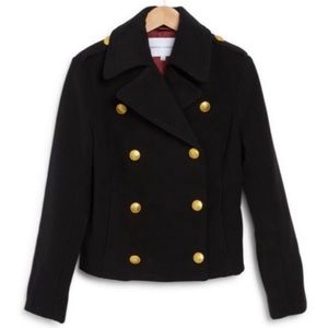 REBECCA MINKOFF DOUBLE BREASTED
BLACK WOOL PEACOAT W/ GOLD BUTTONS
XL new  tags